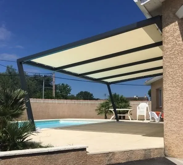 Pergola de Piscine en Acier avec Toile Tendue