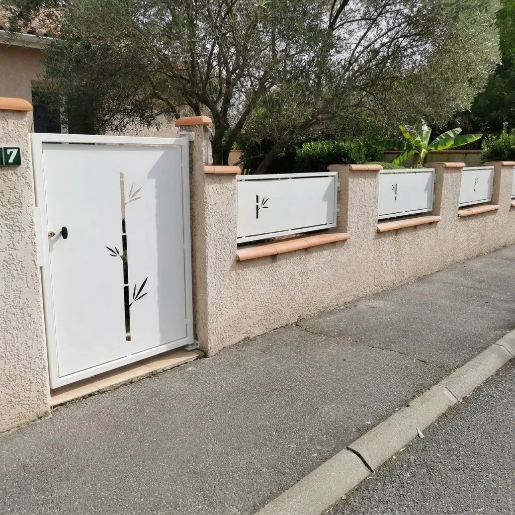 Portail et Clôtures Assorties à Motif Bambou